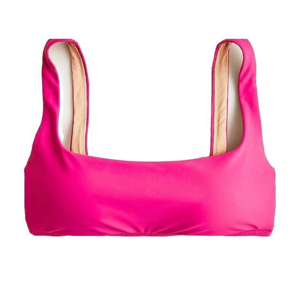 J.Crew Bright Pink‎ squareneck bikini top Size XL New With detached Tags